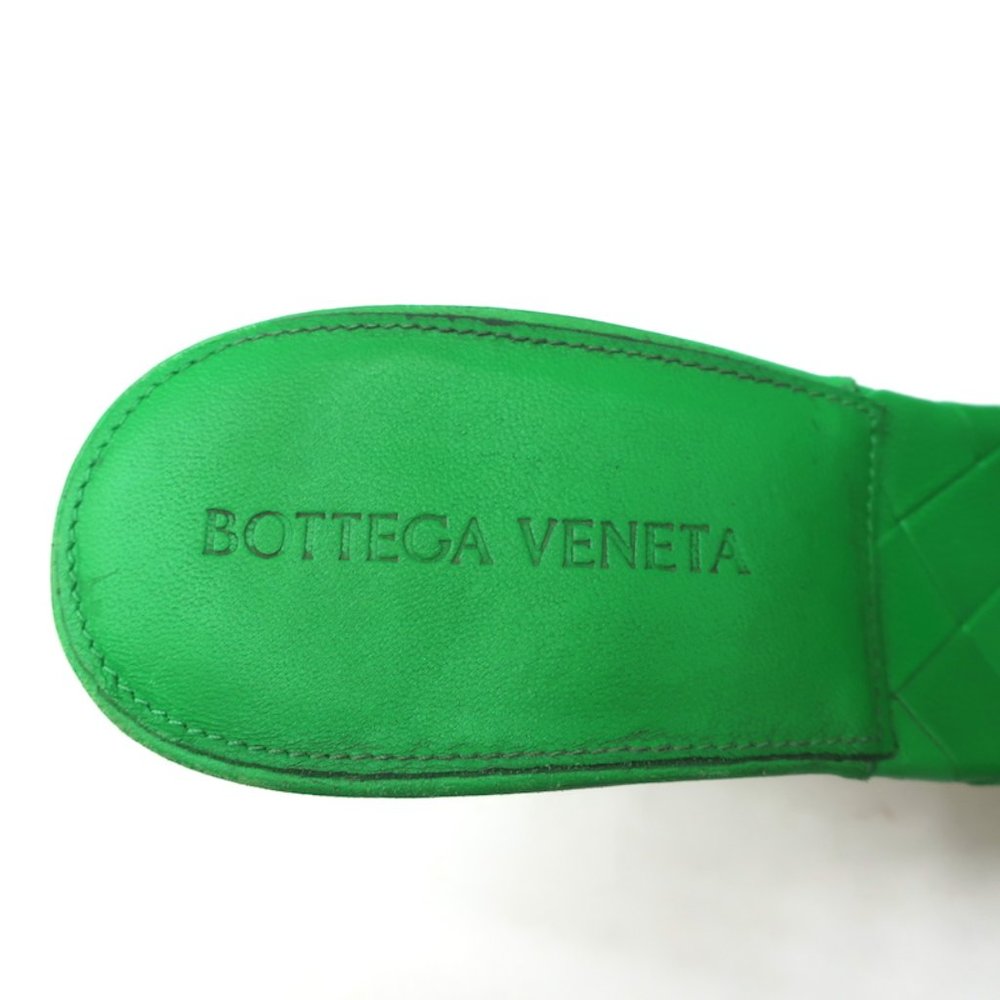BOTTEGA VENETA LIDO MULES GRASS INTRECCIATO LEATHER SIZE 37.5 HIGH HEEL SANDALS - Picture 11 of 12